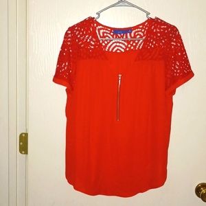 NWOT Red half zip blouse